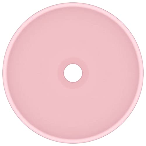 Lavabo redondo rosa mate de cerámica 32,5 x 14 cm para cuarto de baño 5