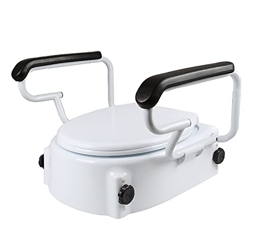 Asiento elevador ajustable para inodoro con mango de levantamiento, 3 niveles de altura, con reposabrazos acolchonados, apto para personas con discapacidad y rehabilitación de adultos mayores. miniatura 5