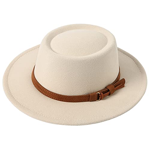 Lanzom Women Vintage Wide Brim Warm Wool Fedora Hat Belt Panama Hat Felt Jazz Hat