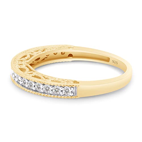 SAVEARTH DIAMONDS 1/5 ct. t.w Round Cut Lab Created Moissanite Diamond Milgrain Half Eternity Stackable Band Ring For Women In 14K Gold Over Sterling Silver (VVS1 Clarity, 0.20 Cttw)3