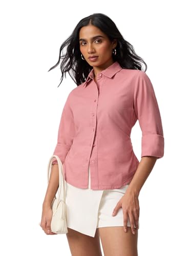 Image of The Souled Store Solids: Women and Girls Full Sleeves Spread Collar Solid Cotton Slim Fit Lightweight Comfortable All-Season Shirt for Casual Business Wear