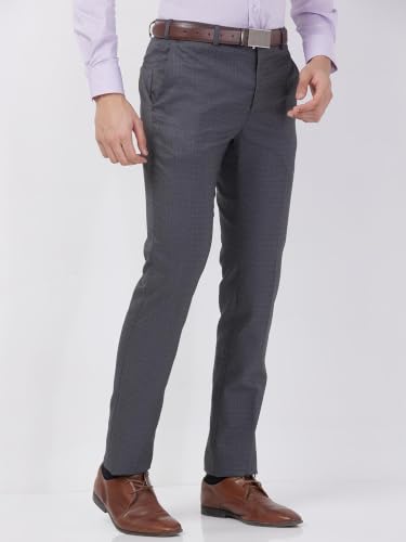 Image of Raymond Men Slim Fit Checks Pattern Polyester Blend Flat Front Formal Trouser