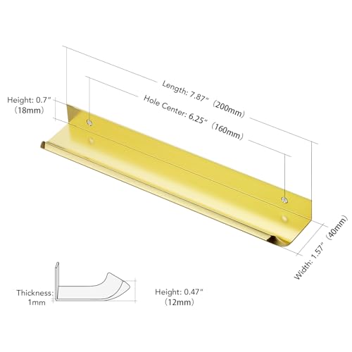 Image of Ravinte Hardware Gold Cabinet Handles Finger Edge Pulls 7.8 Inch CC 8 Pack | Low-Profile Finger Grip, Cabinet Door Edge Mount, Smooth Handle Shape, 5.9 Inch (150mm), For Drawers, Cupboards, Kitchen