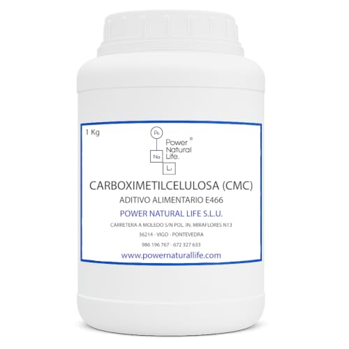 Carboximetilcelulosa (CMC) en Polvo | Power Natural Life | Bote 1 kg | Aditivo Alimentario E466, Uso Técnico e Industrial | Espesante, Estabilizante y Agente de Suspensión