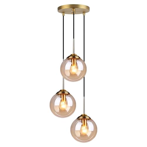 RuuXanthous Suspension Moderne en Verre à 3 Boules - Luminaire Suspendu en Forme de Boule de Verre pour îlot de Cuisine, Salle à Manger, Chambre - Luminaire Suspendu...