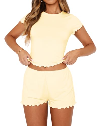 Image of Dressmine Women Sexy PJ Sets Cute Pajamas Set 2 Piece Sleepwaer Outfits | Woman Cute Pajamas Set 2 Piece Sets Casual Y2k Crewneck Tops Sleepwear 2026 Fall Sexy PJ Shorts Sets Vacation Clothes