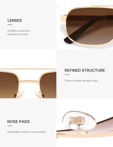 SOJOS Retro Polarized Aviator Sunglasses for Women Men, Vintage Rectangle 70s Style Womens Mens Sun Glasses SJ12504