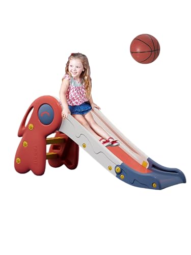 MAGIC SELECT Tobogán para Niños Plegable, Tobogán Infantil con Rampa de Exterior e Interior para Jardín con Canasta de Baloncesto, Escaleras Antideslizantes para Juegos, Multifunción, Seguro.Rojo