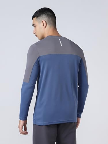 Image of TECHNOSPORT Men Colorblock Slim Fit Round Neck T-Shirt with TECHNOCOOL+ (Light Blue) Gym Tee Dry Fit T Shirt for Men Sports Top for Him