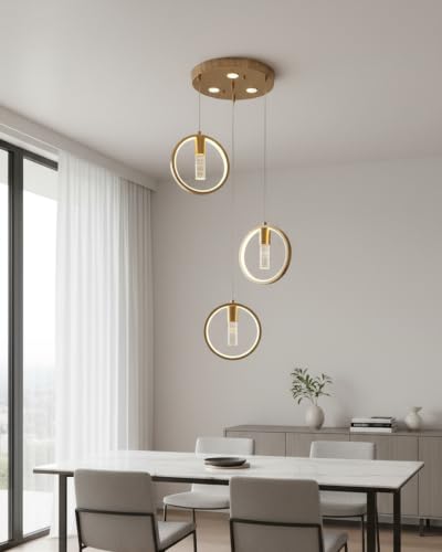 Image of swanart 3-Light Crystal Gel Pendant Light, Modern LED Hanging Light, 3 Colour Change Ceiling Light, Gold Chandelier for Living Room, Bedroom, Dining Room & Hall