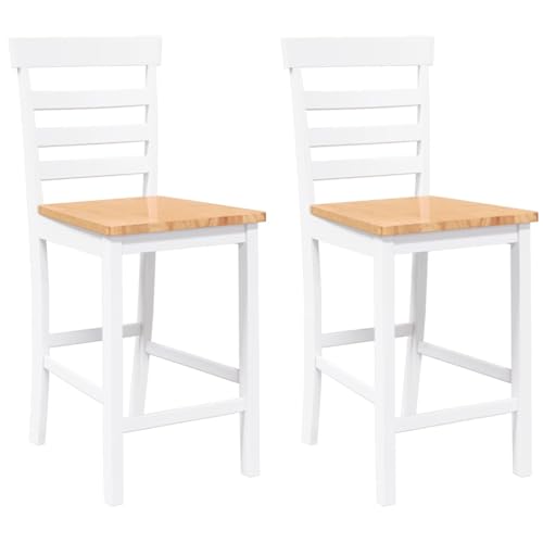 vidaXL Tabourets de Bar 2 pcs Blanc Bois Massif d'hévéa, Chaise, Chaise de Bar de Cuisine, Chaise de Restaurant, Chaise de Bar de Petit-déjeuner