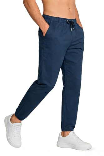 Fanient Men's Trousers Casual Stretch Chinos Trousers Regular Fit Dark Blue Pants with Adjustable Drawstring Size M