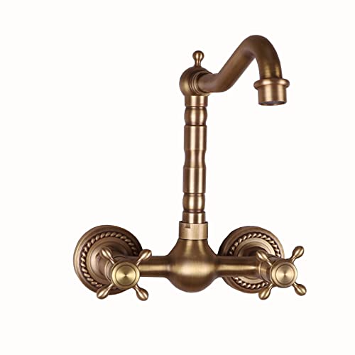 Grifo del fregadero de la cocina de pared bimando de latón antiguo