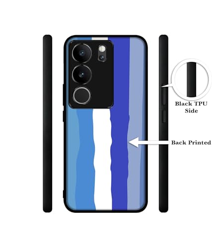 Image of Blue Stripes Rainbow Design Premium 2D Printed Metal Back Case Cover for Vivo V29 5G / V29 Pro 5G