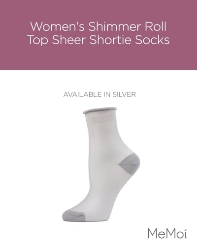 Image of MeMoi Women's Shimmer Roll Top Sheer Shortie Socks