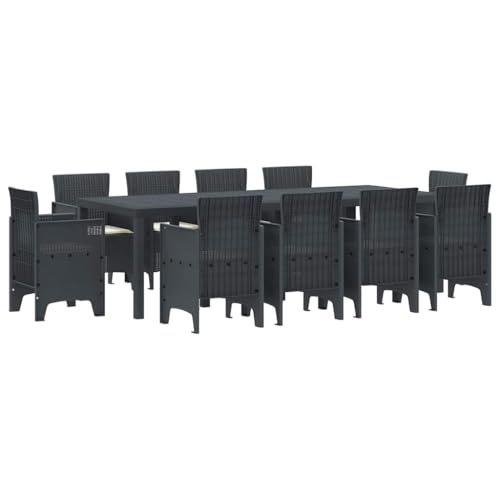 vidaXL 11-Piece Black Poly Rattan Garden Dining Set - Spacious Outdoor Patio Furniture with Modern Wicker Design & Comfortable Seating for Balcony/Patio
