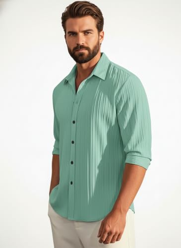 Image of Amazon Brand - INKAST Men's Casual Button Down Shirts Long Sleeve Linen Shirt Fashion Textured Beach Summer Shirt