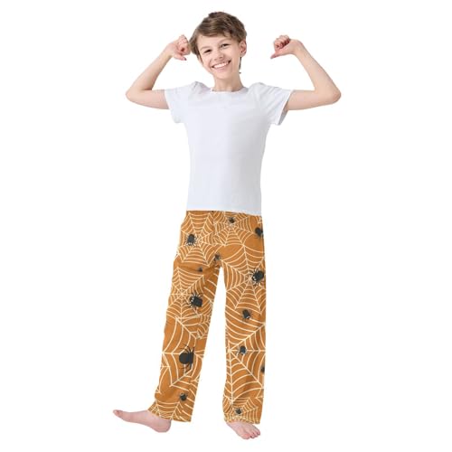 Black Spiders Boys Pants Boys Athletic Pants Long Pant for Boywith Pockets Wide-Leg Size 6-14Y3