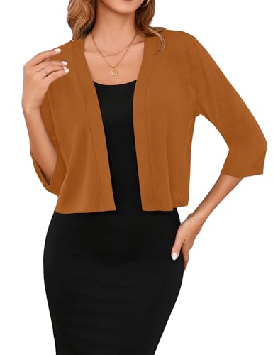 Image of Iandroiy Women's 3 /4 Sleeve Shrugs Lightweight Open Front Cropped Cardigan for Women