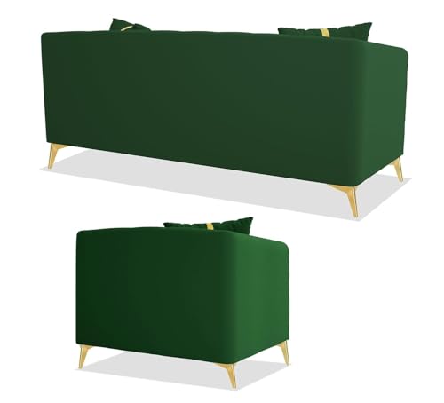 Image of Shie Wood Art Modern Classic Chesterfield Sofa for Living Room Bedroom Reception and Office (3+1+1 Seater, Green)