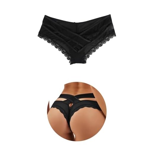 ohmydear String Sexy Tanga Femme Sexy Chic Dentelle String Culottes Slips Femmes Croisées Creux Out Entrejambe en Coton XS-4XL Transparent Panties Strings et Tangas sous-Vêtements Culottes