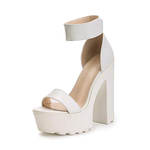 OCHENTA Women s Fashion Platform Block High Heel Sandals Lug Sole Chunky Heels White Tag Size 41 - US 10