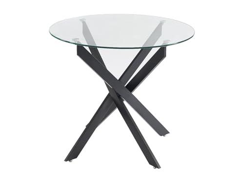 Vente-unique - Table à Manger Ronde 2 Personnes en Verre trempé et métal Noir - Transparent - Cosima