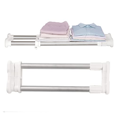 Hershii 2 Pack Expandable Closet Shelf Tension Rod Adjustable Metal Storage Rack Hanger Cabinet Organizer Diy Divider Separator For Wardrobe Cupboard Kitchen Bathroom, Ivory, 17.72-27.56 In #TOP9