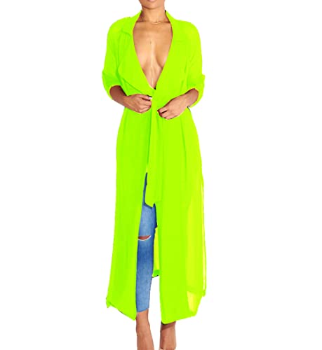 Womens Long Sleeve Fashion Chiffon Lightweight Maxi Sheer Duster Cardigans
