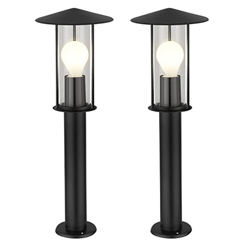 firstchoicelighting Set of 2 Black Outdoor 50cm Post Lights, Garden Driveway Bollard Lamp, IP44 Rated, LED Compatible