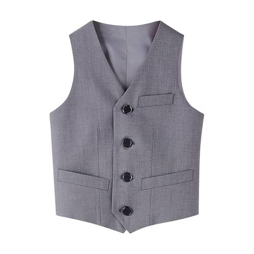 Generisch Verano cosas chicos chaleco formal traje con 4 botones para niños pequeños niños camisa con chaleco niños, gris, 9-10 años