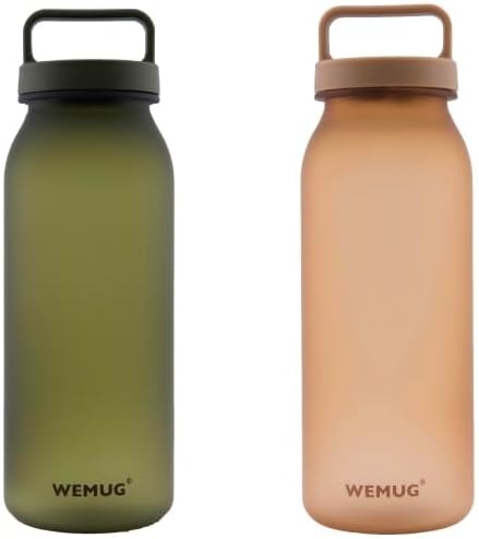 WEMUG Handled Waterbottle 21 oz Easy Carry Handle, Modern Simple Design, BPA-Free, Leak Proof, Durable Plastic, Ultra Light (2pcs set) Army Green & Sand