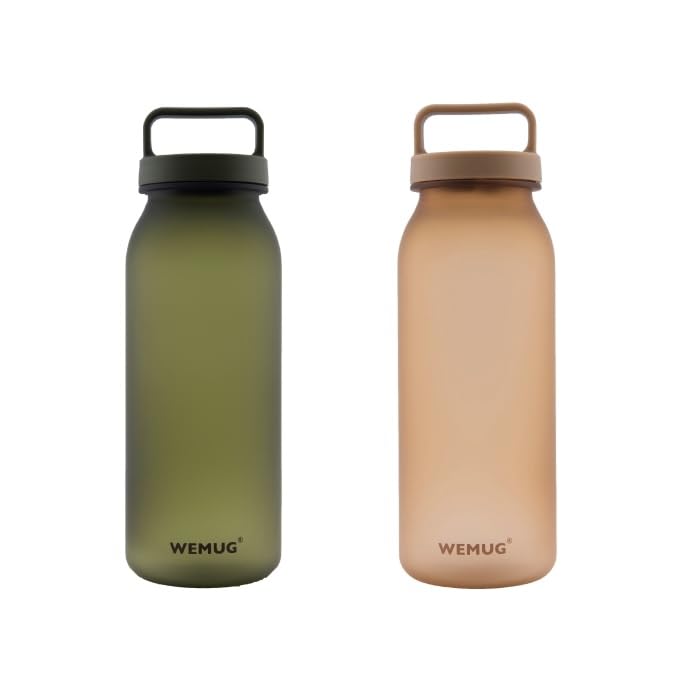 WEMUG 620ml Water Bottle – Simple 3-Part Design, Easy to Clean, Leak Proof, BPA Free, Handled, 2sets green and sand