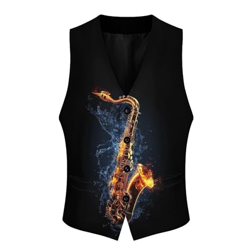 Saxophone Water Fire Men's Suit Vests Dress Vest V-Neck Waistcoat Slim Business Formal with Pocket4