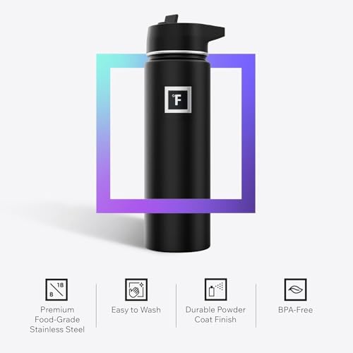 IRON °FLASK Camping & Hiking Hydration Flask with Straw, Wide Mouth Insulated Stainless Steel Sports Water Bottle - 40 oz Midnight Black - Image 6
