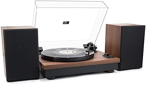 LP&No.1 Vinyl Record Player, Bluetooth Hi-Fi System Turntable with Dual Stereo Bookshelf Speakers, Auto-Stop Belt-Drive LP Player with AT-3600L Magnet Cartridge, Adjustable Counterweight, Walnut Wood