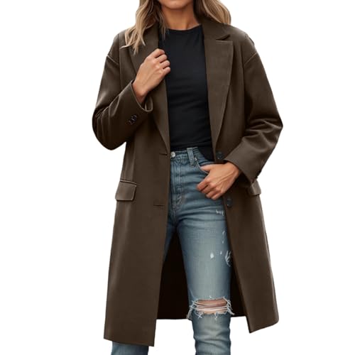 Manteau à revers long femme pour affronter le froid avec une coupe décontractée fluide