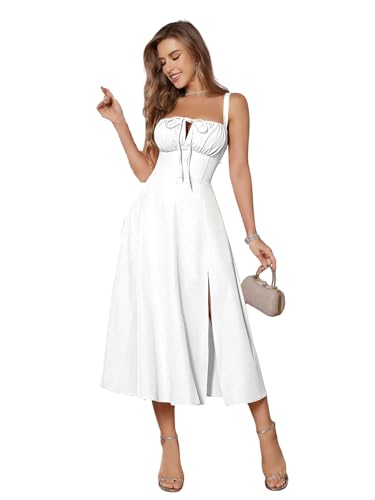 Image of Solid Lace Up Backless Ruched Boning Spaghetti Strap Slim Fit Long Cami Dress for Women's & Girl's