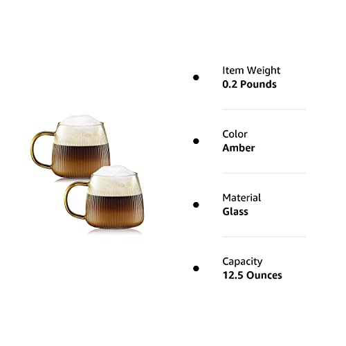 Zhmtang Premium Unique Glass Coffee Mugs Set Of 2 Fancy Cups With Stylish Vertical Stripes Pattern - Light Yellow Handle #TOP7