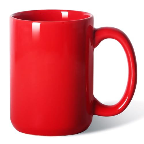 Smilatte 16 OZ Porcelain Coffee Mug, Classic Blank Ceramic Cup with Large Handle for Tea Latte Cappuccino, Red