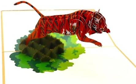 Tiger, Pop Up Card for Animal Lovers, 3D Popup Greeting Cards, for Birthday, Valentine’s Day, Mothers Day, Spring, Fathers Day, Graduation, Wedding, Anniversary, Thank You, Get Well, All Occasion 7″ x 5″