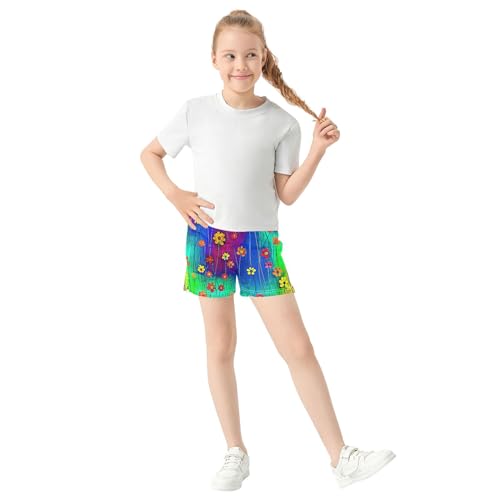 Girls Athletic Shorts Colorful Abstract Flowers Cute Floral Comfy Summer Pajama Sleep Shorts Teens Kids, X-Small2