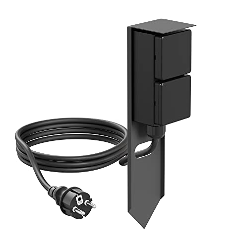 ledscom.de Jardin Colonne de Prises PIWI avec Piquet de Terre et 2m de câble pour l'extérieur, IP44, 2X, Anthracite