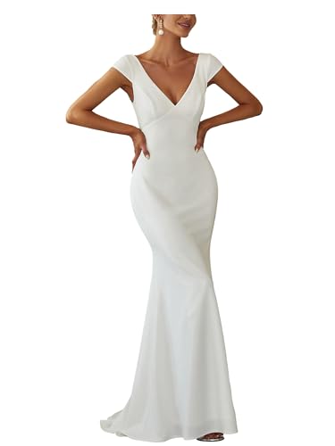 Ever-Pretty Women's Sleeveless V-Neck Open Back Lace Simple Mermaid Sweep Train Wedding Dress 0171A