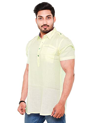 Image of Mens Cotton Linen Half Sleeve Plus Size Short Kurta