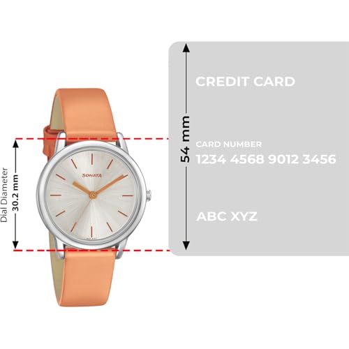 Image of Sonata Excl Fkt Plain 3 Hands Silver Round Dial Orange A1Leather Strap Women's Watch - 8172SL04
