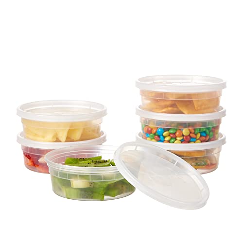 Image of [240Set-8oz] Plastic Deli Food Storage Containers With Lids Disposable Clear Small Togo Jars Bowls For Soup, Meal Prep, Slime | BPA Free | Stackable | Leakproof | Microwave | Dishwasher | Freezer Safe