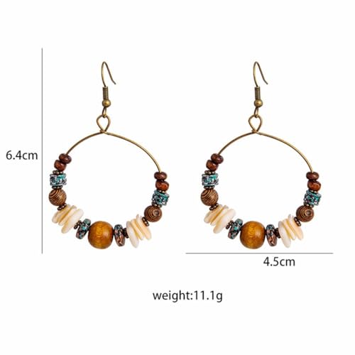 Boho Beaded Hoop Earrings for Women Vintage Wood Beads Shell Turquoise Dangle Earrings Ethnic Tassel Charms Drop Earrings Statement Jewelry Gifts3