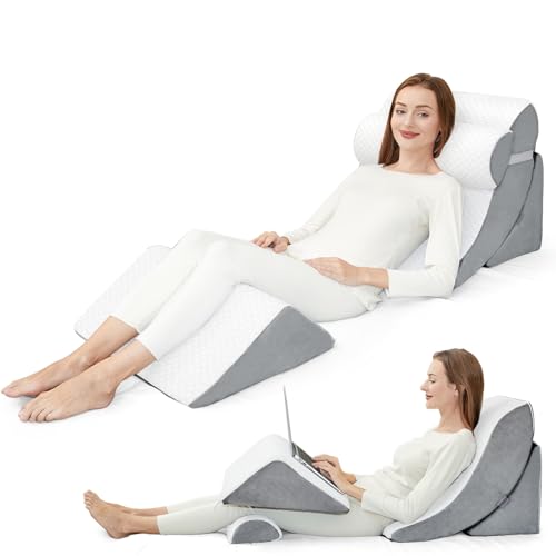 PIASHJOY 4pcs Wedge Pillow Set for After Surgery,Wedge Pillows for Back Pain Relief and Leg...