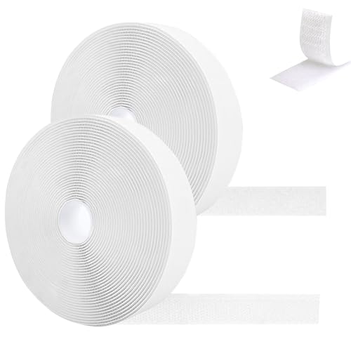 10M Hook and Loop Tape, Double Sided Self-Adhesive Sticky Back Fastening Tape Heavy Duty Hook and Loop Strip for Home, Office and DIY Crafts - 20mm Wide, White